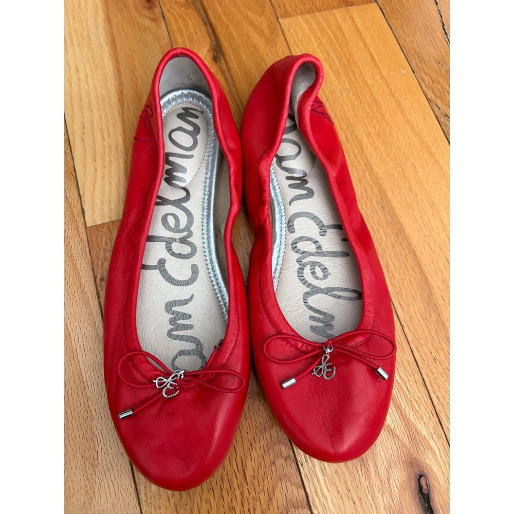 Sam Edelman Felicia Red Patent Leather Bow Ballet Flats Shoes Round Toe Size 5